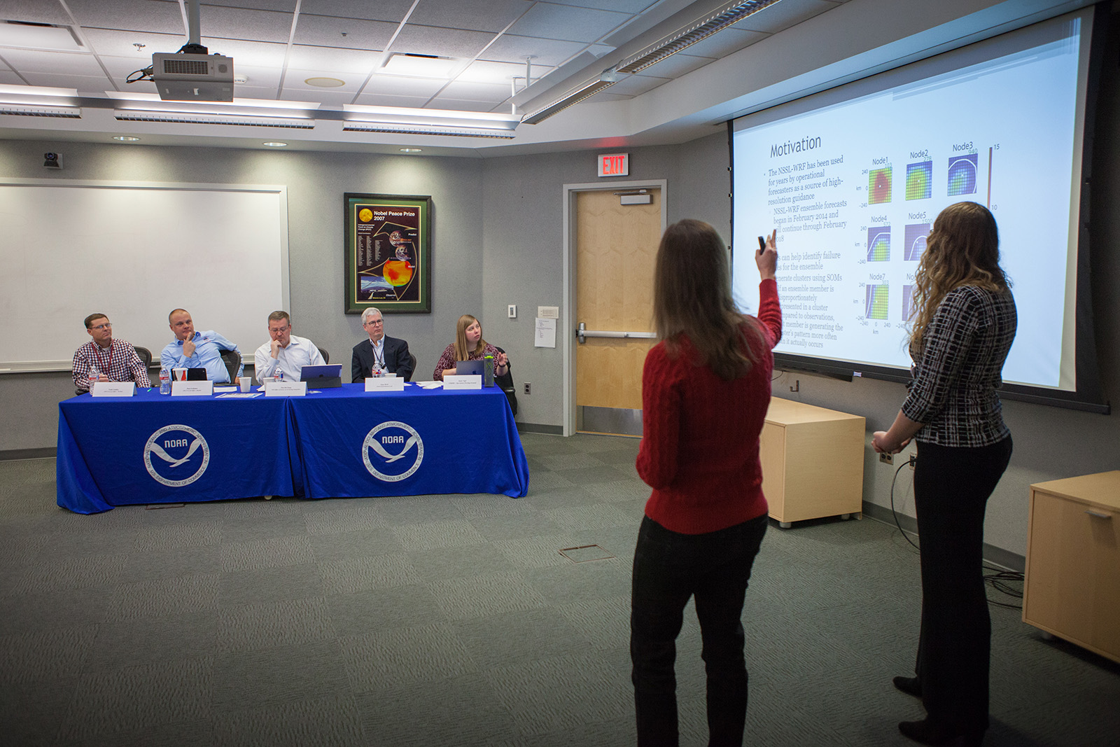 The OAR/NWS Shark Tank, Season 2 where Anderson-Frey and Gallo presented their research idea. The OAR/NWS Shark Tank was coordinated by the NOAA Central Region Collaboration Team was held in February 2018 at the National Weather Center in Norman, Oklahoma. (Photo by James Murnan/NOAA)