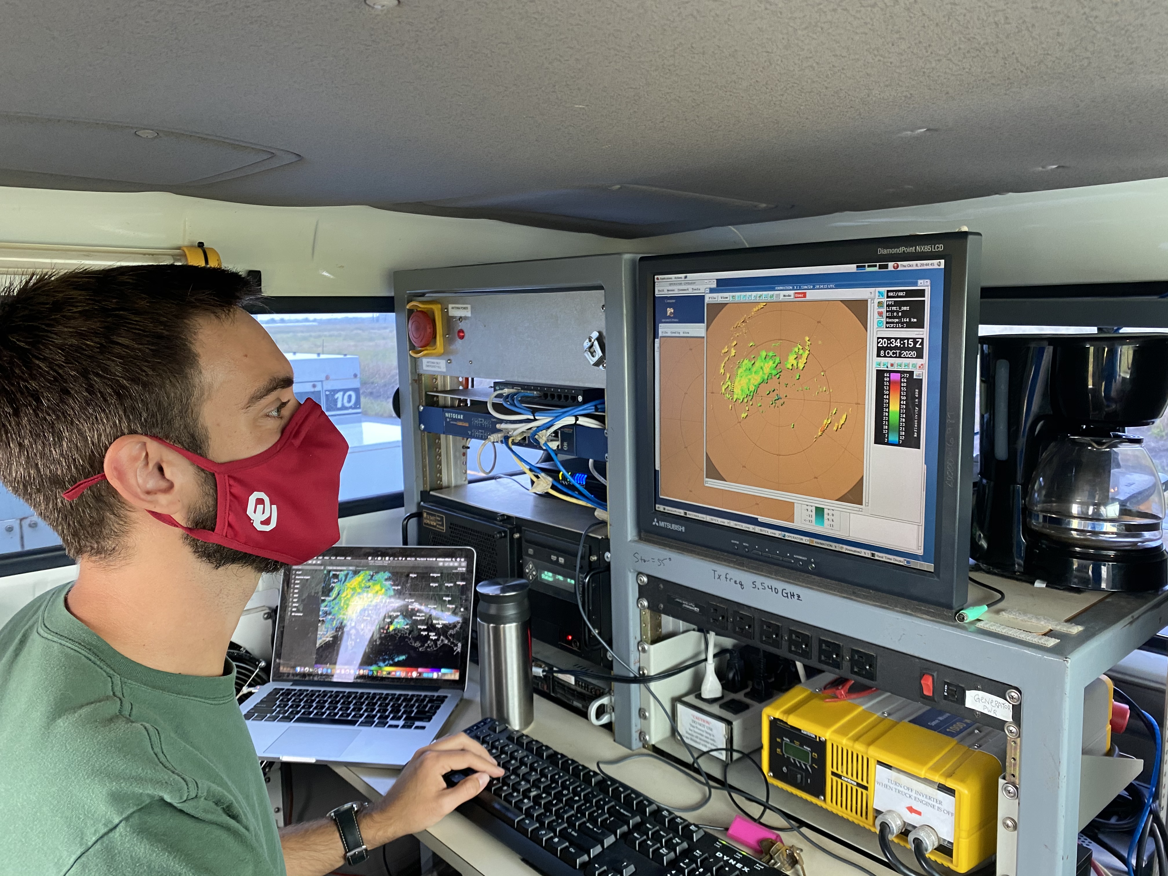 CIMMS Researcher Addison Alford during a hurricane deployment in 2020. (Photo provided)