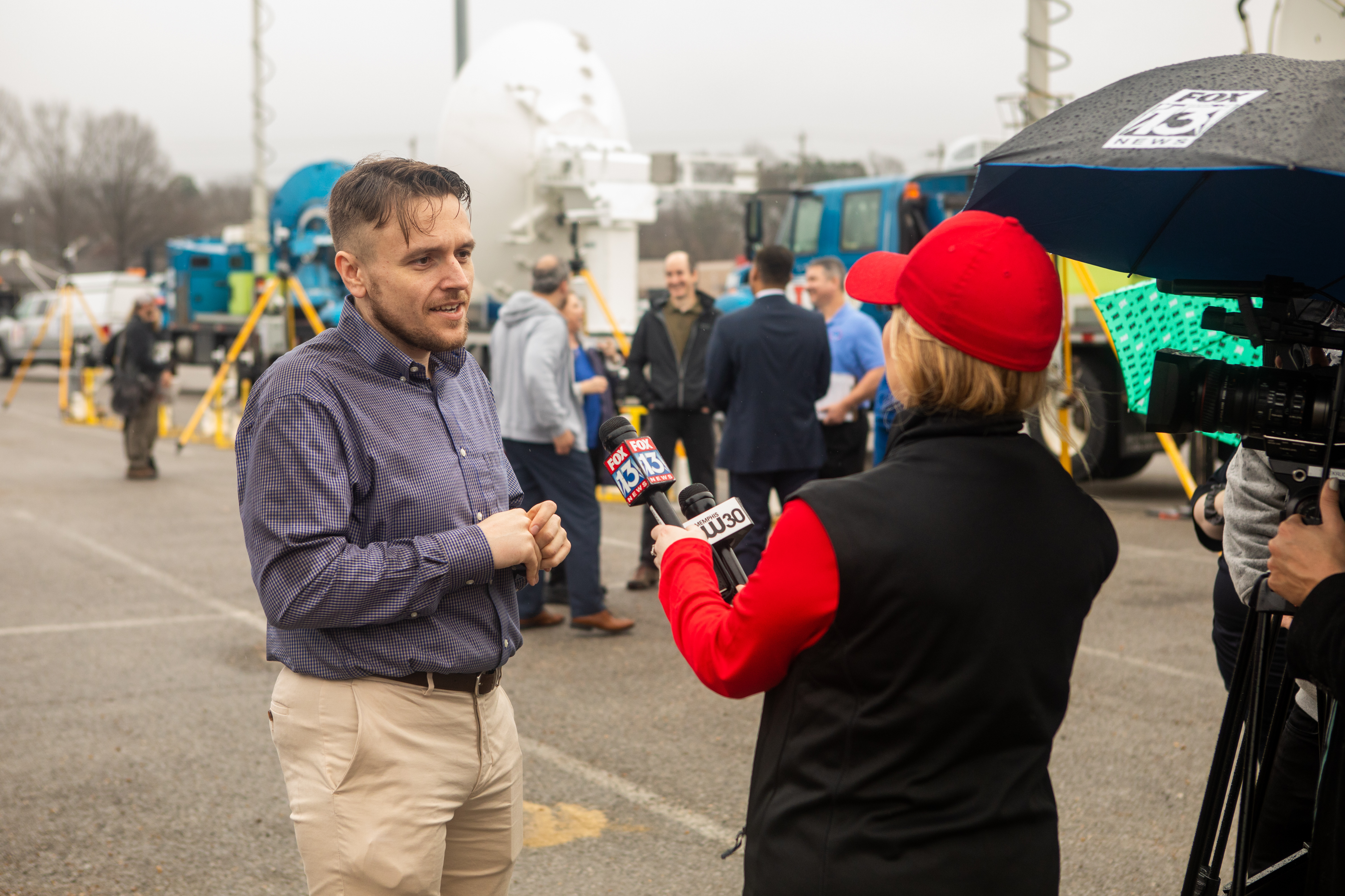 Anthony Lyza, a PERiLS coordinating scientist and CIWRO postdoctoral research associate speaks with reporters at the PERiLS Media Day on Feb. 8 in Memphis.